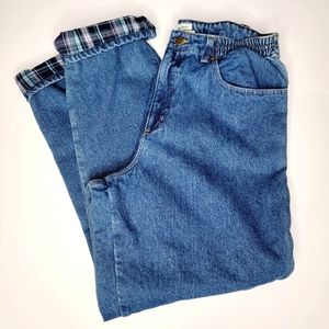 L.L. Bean Flannel Lined Mom Jeans Original Fit Relaxed sz 14mt Cabincore